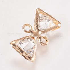 鉄リンクコネクター  ガラスラインストーン付き  蝶結び  クリスタル  ライトゴールド  12.5x22.5x7mm  穴：2mm&nbsp;X-GLAA-P038-07KCG
