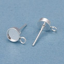 201 ステンレススチールスタッドピアス金具  ループと304ステンレススチールピン付き  フラットラウンド  銀  トレイ：5mm  9x6x2mm  穴：2mm  ピン：0.8mm&nbsp;STAS-H410-08S-C