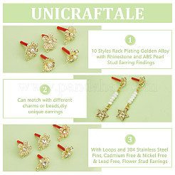 20Pcs 10 Styles Rack Plating Golden Alloy with Rhinestone and ABS Pearl Stud Earring Findings&nbsp;EJEW-UN0002-38