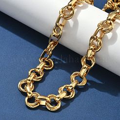 304ステンレススチール製ダブルリングリンクチェーンネックレス  イオンプレーティング（ip）  ゴールドカラー  17.87インチ（45.4cm）&nbsp;NJEW-S453-02P-A