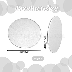 ステンレススチールスタンピングブランクタグカボション  フラットラウンド  ステンレス鋼色  30x1mm  30個/箱&nbsp;STAS-PH0019-31P