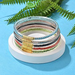 真鍮製バングル  ラインストーン＆プラスチック付き  ラックめっき  長持ちメッキ  ミックスカラー  内径：2-5/8インチ（6.8cm）&nbsp;BJEW-H625-01