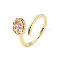 Flower Brass Micro Pave Cubic Zirconia Cuff Rings for Women&nbsp;RJEW-A069-05G-01