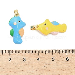 真鍮製エナメルペンダント  タツノオトシゴチャーム  ゴールドカラー  22.5x12x6mm  穴：4x2.5mm&nbsp;KK-B158-03G