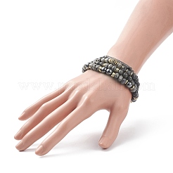 4Pcs 4 Style Natural Larvikite & Synthetic Hematite Stretch Bracelets Set with Cubic Zirconia Column Beaded&nbsp;BJEW-JB08830