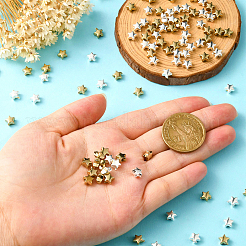 100個2色ccbプラスチックビーズ  スター  ゴールデン＆シルバー  6x6.5x3.5mm  穴：1.2mm  50個/カラー&nbsp;CCB-CJ0001-07