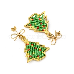 Christmas Tree Brass Dangle Stud Earrings&nbsp;EJEW-MZ00496-02