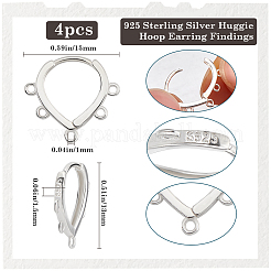 2 Pairs 925 Sterling Silver Hoop Earring Findings&nbsp;STER-BBC0007-15