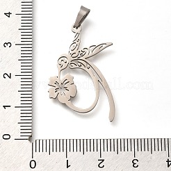 304ステンレスペンダント  花のチャームを持つ鳥  レーザー切断  ステンレス鋼色  33x22x1mm  穴：6x3mm&nbsp;LS-STAS-Z119-18P