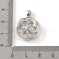 スターリングシルバーのペグベイルペンダント925個  キュービックジルコニア付き  中空の花のチャーム  片穴パーツ用  プラチナメッキ  20x17x4mm  穴：3x4mm  ピン：0.8mm&nbsp;STER-B003-03P