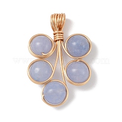 Natural Black Onyx(Dyed and Heated)/White Jade/Malaysia Jade/Rose Quartz/Quartz Crystal Copper Wire Wrapped Round Beaded Pendants&nbsp;PALLOY-JF03536-02