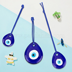3Pcs 3 Colors Handmade Lampwork and Glass Blue Evil Eye Pendant Decorations&nbsp;HJEW-GF0001-76