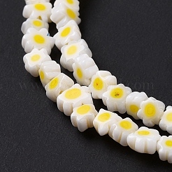 手作りミッレフィオーリガラスビーズ連売り  花  きいろ  3.7~5.6x2.6mm  穴：1mm  約88~110個/連  15.75''（40センチメートル）&nbsp;LAMP-J035-4mm-74