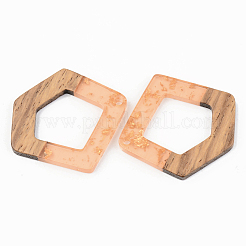 透明樹脂＆ウォールナットウッドチャーム  金箔  ポリゴン  ミックスカラー  35x31x3mm  穴：2mm&nbsp;RESI-S389-004A-B