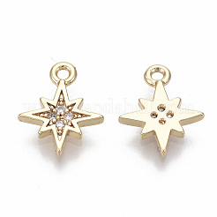 真鍮製マイクロパヴェキュービックジルコニアチャーム  ニッケルフリー  18芒星  透明  11x9x1KGP本金メッキ  1mm  穴：[1]mm&nbsp;X-KK-S348-498-NF