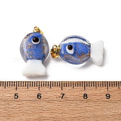 手作りランプワークペンダント  魚のチャーム  ラック メッキ ゴールド トーンの真鍮パーツ  長持ちメッキ  藤紫色  23~23.5x12~13x8~10mm  穴：4.4x3.8mm&nbsp;LAMP-A007-01G-04-01