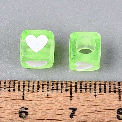 スプレー塗装透明アクリルビーズ  ハートを持つキューブ  淡緑色  7x6.5x6.5mm  穴：3.8~4mm  約2270個/500g&nbsp;OACR-N140-02G