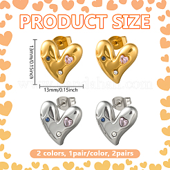 2 Pairs 2 Colors Stainless Steel Heart Stud Earrings&nbsp;EJEW-GO0002-12
