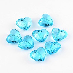 透明なアクリルビーズ  多面カットハート  空色  25x28.5x16mm  穴：3mm&nbsp;X-PL318Y-9
