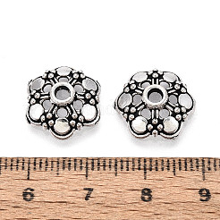 チベット風合金ビーズキャップ  中空の花  アンティークシルバー  13x13x4mm  穴：2mm  約1098個/1000g&nbsp;TIBEB-T004-20AS