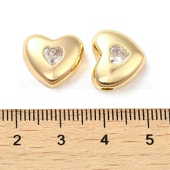 真鍮製ビーズ  ガラスと  ハート  18KGP本金メッキ  12.5x14x6mm  穴：3x1.7mm&nbsp;KK-H455-10G