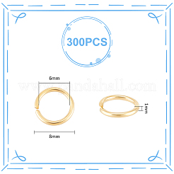 304ステンレススチールオープン丸カン300個  ラウンド  24KGP本金メッキ  18ゲージ  8x1mm  内径：6mm&nbsp;STAS-UN0058-56G-03