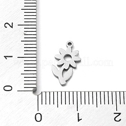変色しない304ステンレススチールチャーム  レーザー切断  花のチャーム  ステンレス鋼色  13.5x7x1mm  穴：1mm&nbsp;STAS-D036-02P