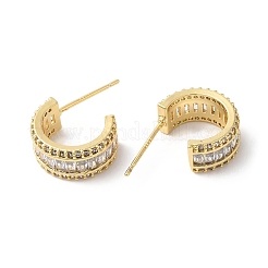 クリアキュービックジルコニアC字型スタッドピアス  女性のための真鍮のアクセサリー  18KGP本金メッキ  13mm&nbsp;EJEW-F316-08G