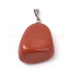 天然石レッドジャスパーペンダント  プラチナトーンの真鍮パーツ  ナゲット  23~30x13~22x12~20mm  穴：5x3mm&nbsp;X-G-k302-B15