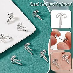 女性用キュービックジルコニア付き真鍮スタッドピアス4組  蝶結び  プラチナ  22x16mm&nbsp;EJEW-BC0001-17P