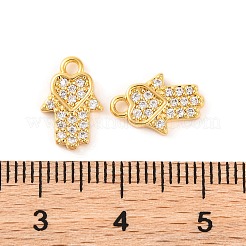 真鍮マイクロパヴェクリアキュービックジルコニアペンダント  ハムサの手  18KGP本金メッキ  11.7x7.7x1.7mm  穴：1.4~1.5mm&nbsp;KK-U017-06C-G