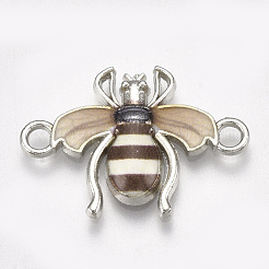 印刷された合金リンクコネクター  エナメル  蜂  プラチナ  ミックスカラー  16x22.5x2.5mm  穴：2mm&nbsp;X-PALLOY-S118-12