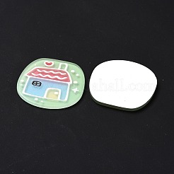 印刷されたアクリルカボション  家の模様とフラットラウンド  薄緑  36.5x36x2mm&nbsp;MACR-C003-28