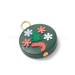 天然のナシ材とプラスチックのスパンコールのペンダント  フラットラウンド  クリスマステーマ  ミックスカラー  25.5x20x5.5mm  穴：3.5mm&nbsp;PALLOY-JF04495