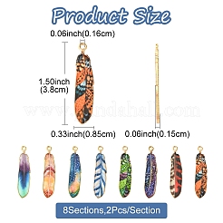 16個8スタイルアロイエナメルペンダント  ゴールドカラー  フェザーチャーム  ミックスカラー  38x8.5x1.5mm  穴：1.6mm  2個/スタイル&nbsp;FIND-FS0002-69