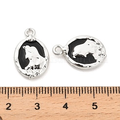 ラックメッキ合金ブラックエナメルペンダント  女の子のチャーム付き楕円形  プラチナ  20x13x3mm  穴：1.6mm&nbsp;PALLOY-Q005-11P