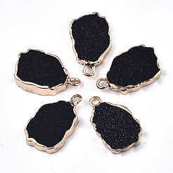 天然＆合成混合原石のペンダント  ライトゴールドメッキエッジと鉄ループ付き  ナゲット  19~21x12x3mm  穴：1.6mm&nbsp;G-N326-41