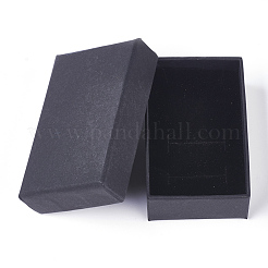 クラフト紙のボール紙ジュエリーボックス  リングボックス  長方形  ブラック  8.7x5.5x2.8cm&nbsp;CBOX-WH0003-02