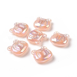 不透明なアクリルビーズ  ABカラーメッキ  文字 m 模様を持つクマ  ライトサーモン  32x32.5x13mm  穴：3mm&nbsp;LS-OACR-A010-07B