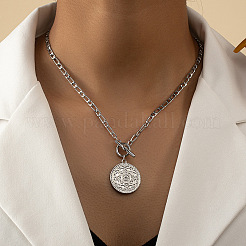 Alloy Textured Flat Round Pendant OT Necklaces&nbsp;FS-WG72573-02