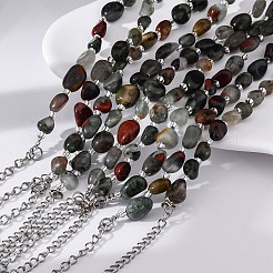 女性用天然ブラッドストーンビーズブレスレット  ナゲット  201個のステンレススチール製金具付き  7-1/2インチ（19.2cm）&nbsp;G-P563-07P-16