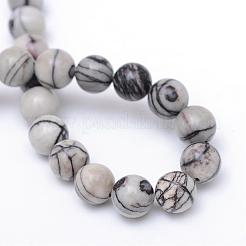 Round Natural Black Silk Stone/Netstone Bead Strands&nbsp;G-R345-10mm-20