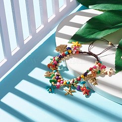 海の動物をテーマにした編みこみビーズブレスレット  合成ターコイズ＆ナチュラルチップシェル＆ガラスビーズブレスレット  ヒトデ＆ハート＆イルカドロップチャームブレスレット女性用  カラフル  内径：2~3.43インチ（5.2~8.7cm）&nbsp;X-BJEW-JB07285
