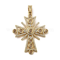 Cross Brass Micro Pave Clear Cubic Zirconia Pendants&nbsp;KK-G435-25G