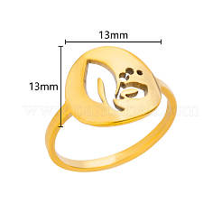 個性的な特別な興味 304 ステンレススチール製女性用指輪  ゴールドカラー  葉  内径：18mm&nbsp;FS-WG32BFC-01