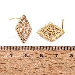 菱形真鍮マイクロパヴェクリアキュービックジルコニアスタッドピアス（女性用）  カドミウムフリー＆鉛フリー  長持ちメッキ  ラックめっき  ゴールドカラー  19.5x14.5mm&nbsp;EJEW-G428-05G