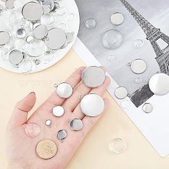 DIY半円形ミックスサイズペンダント作成キット  304ステンレススチールペンダントカボションセッティングと透明ガラスカボションを含む  ステンレス鋼色  カボションカット：トレー：6mm / 8mm / 12mm / 14mm / 16mm / 18mm / 20mm / 30mm  48個/箱&nbsp;DIY-UN0002-41P