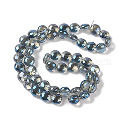 透明電気めっきガラス ビーズ 連売り  虹メッキ  フラットラウンド  スチールブルー  12x8mm  穴：1.2mm  約50個/連  24.41''（62センチメートル）&nbsp;EGLA-P049-01A-FR05