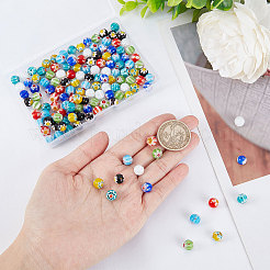 160個 8色 ハンドメイド ミルフィオリ ランプワーク ビーズ 連売り  ラウンド  ミックスカラー  8mm  穴：1.2mm  20個/カラー&nbsp;LAMP-SC0001-14
