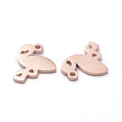 PVD真空メッキ304ステンレススチールチャーム  手動研磨  フラミンゴ  ローズゴールド  12x10x1mm  穴：1mm&nbsp;STAS-G215-02RG